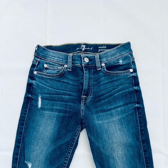 7 For All Mankind Gwenevere Skinny Jeans Size 27 X 27 Denim Stretch Distressed - Picture 3 of 9